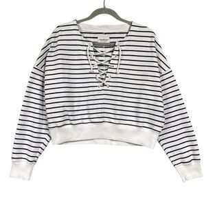 Abercrombie & Fitch Nautical Striped Preppy Lace Up Sweater Size M